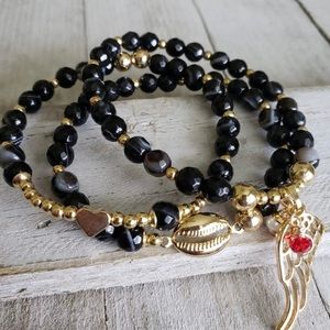 100% handmade bracelet   set of three laminated gold